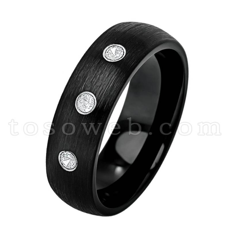 Damen April Birthstone Ring, Weißer Diamant Ehering, 6mm Schwarz Ion Plated Brushed Finish Hartmetall Ring Ts2332 von TOSOWEB