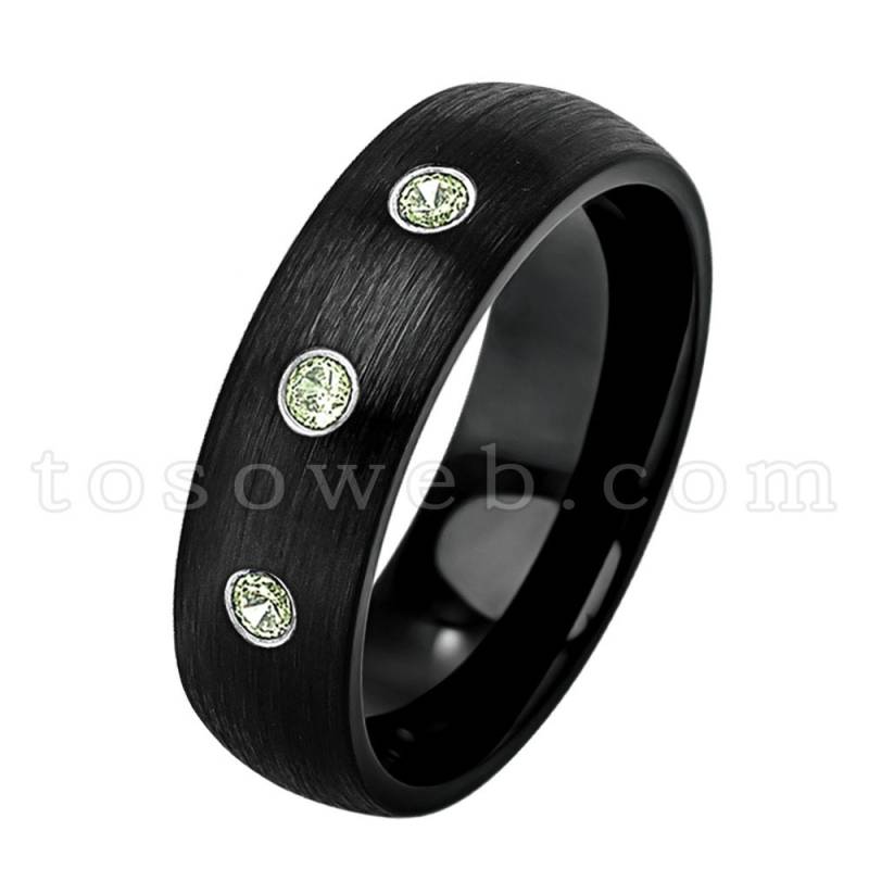 Damen August Geburtsstein Ring, Peridot Ehering, 6mm Schwarz Ion Plated Brushed Finish Hartmetall Ring Ts2332 von TOSOWEB