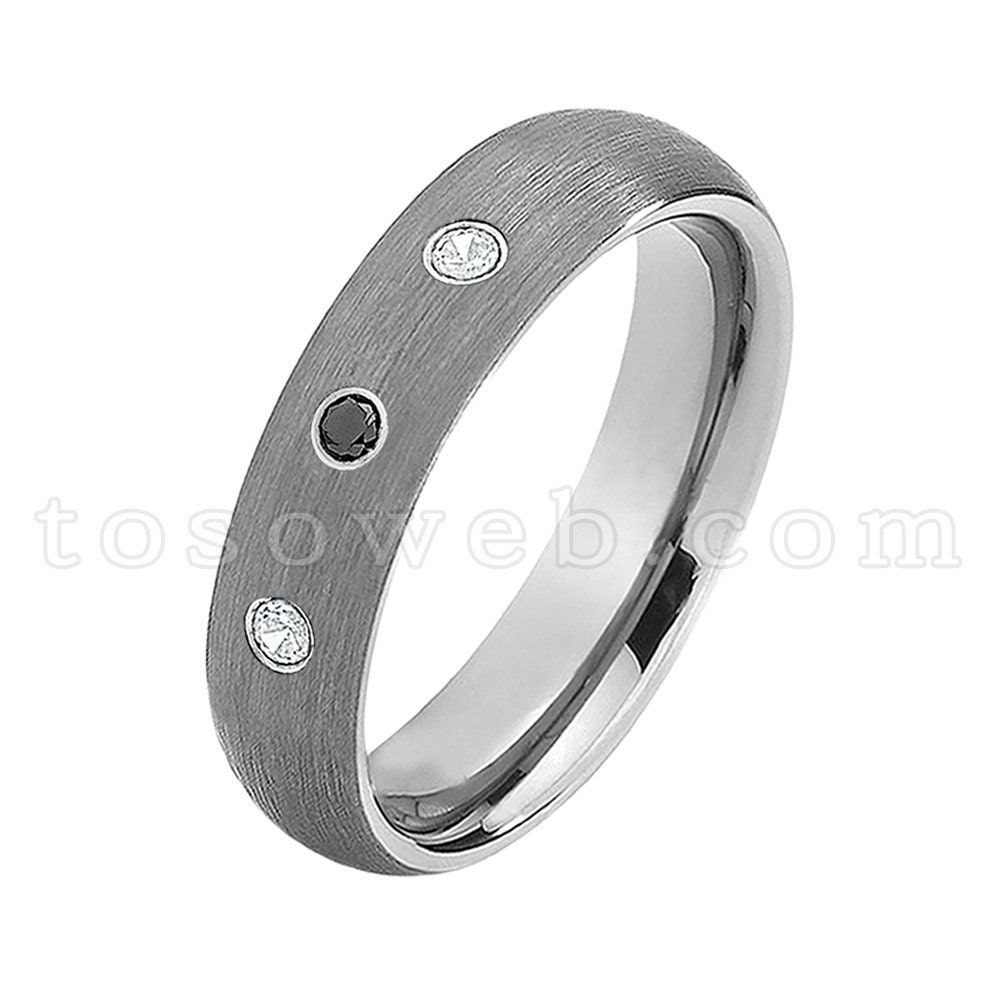 Damen Black & White Diamant Ehering, 6mm Gebürstete Mittelrohr Schnittkante, Hartmetall Jubiläumsring Ts0602 von TOSOWEB