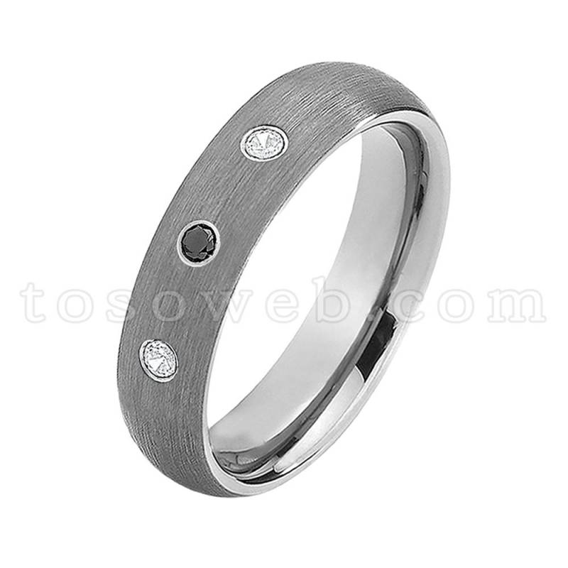 Damen Black & White Diamant Ehering, 6mm Gebürstete Mittelrohr Schnittkante, Hartmetall Jubiläumsring Ts0602 von TOSOWEB
