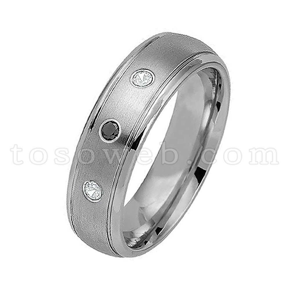 Damen Black & White Diamant Ehering, 6mm Gebürsteter Hartmetall-Jubiläumsring Ts0392 von TOSOWEB