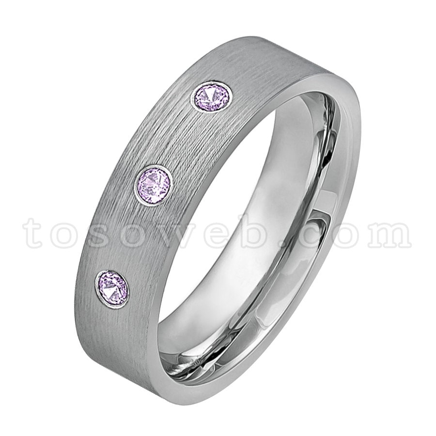 Damen Februar Birthstone Ring, Amethyst Ehering, 6mm Gebürstet Rohrschnittkante, Hartmetall Ring Ts0192 von TOSOWEB