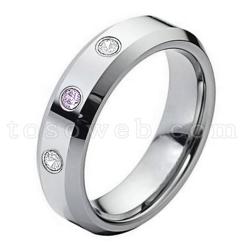 Damen Februar Geburtsstein Ring, Amethyst & Diamant Ehering, 6mm Hochglanzpoliert Abgeschrägte Kante, Hartmetall Ring Ts0482 von TOSOWEB