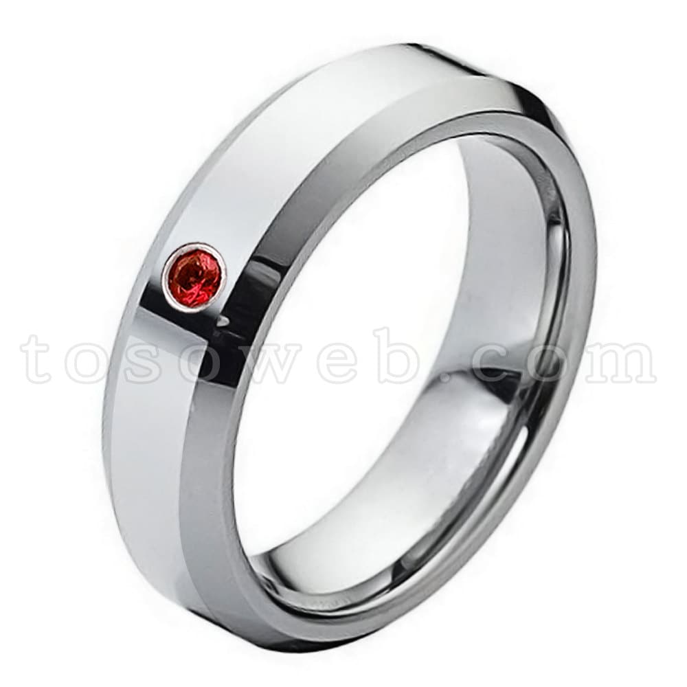 Damen Januar Birthstone Ring, Granat Solitär Ehering, 6mm Hochglanzpoliert Abgeschrägte Kante, Hartmetall Ring Ts0482 von TOSOWEB