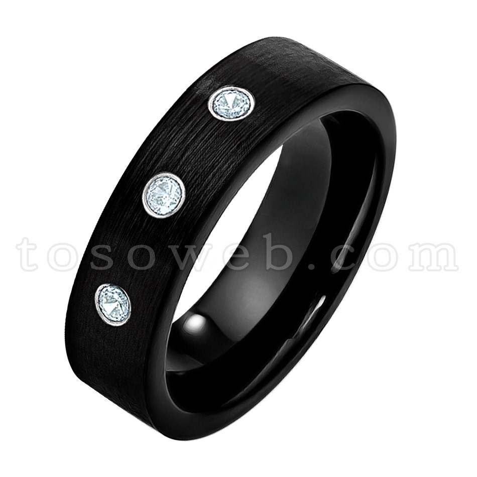 Damen März Birthstone Ring, Aquamarin Ehering, 7mm Gebürstet Schwarz Ip Rohr Schnittkante, Hartmetall Ring Ts2322 von TOSOWEB