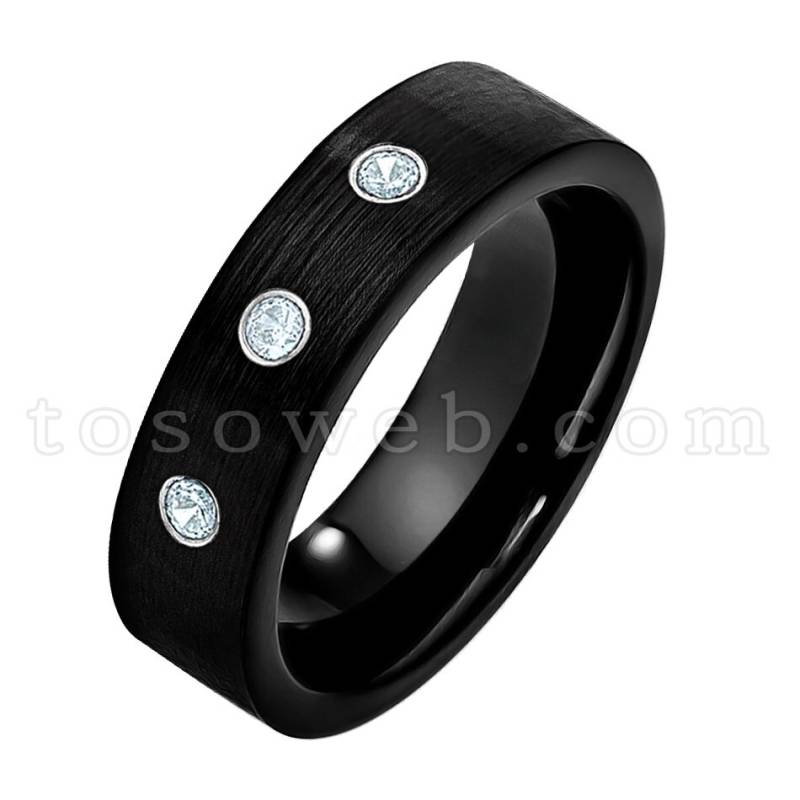 Damen März Birthstone Ring, Aquamarin Ehering, 7mm Gebürstet Schwarz Ip Rohr Schnittkante, Hartmetall Ring Ts2322 Damen März Birthstone Ring, Aquamarin Ehering, 7mm Gebürstet Schwarz Ip Rohr Schnittkante, Hartmetall Ring Ts2322 von TOSOWEB