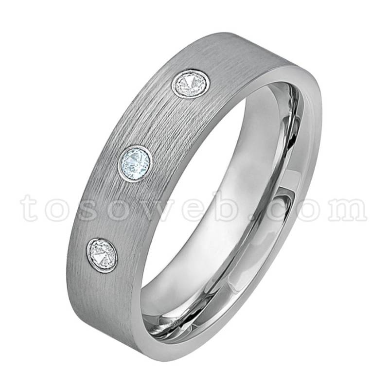 Damen März Geburtsstein Ring, Ehering Mit Aquamarin Und Diamant, Hartmetallring Gebürstet Finish Ts0192 von TOSOWEB