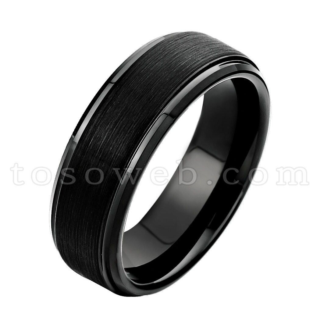 Damen Massiver Wolfram Ehering, 6mm Gebürstet Mitte Schwarz Ionen Überzogen Abgestufter Rand, Comfort Fit Hartmetall-Jubiläumsring Ts0852 von TOSOWEB
