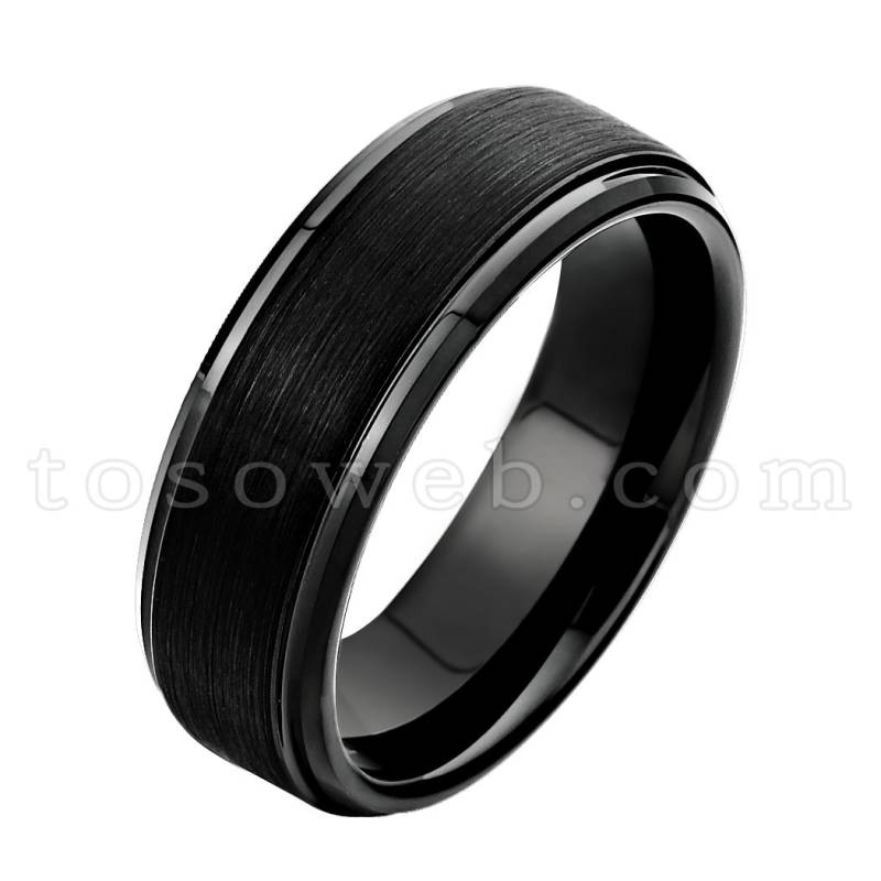Damen Massiver Wolfram Ehering, 6mm Gebürstet Mitte Schwarz Ionen Überzogen Abgestufter Rand, Comfort Fit Hartmetall-Jubiläumsring Ts0852 von TOSOWEB