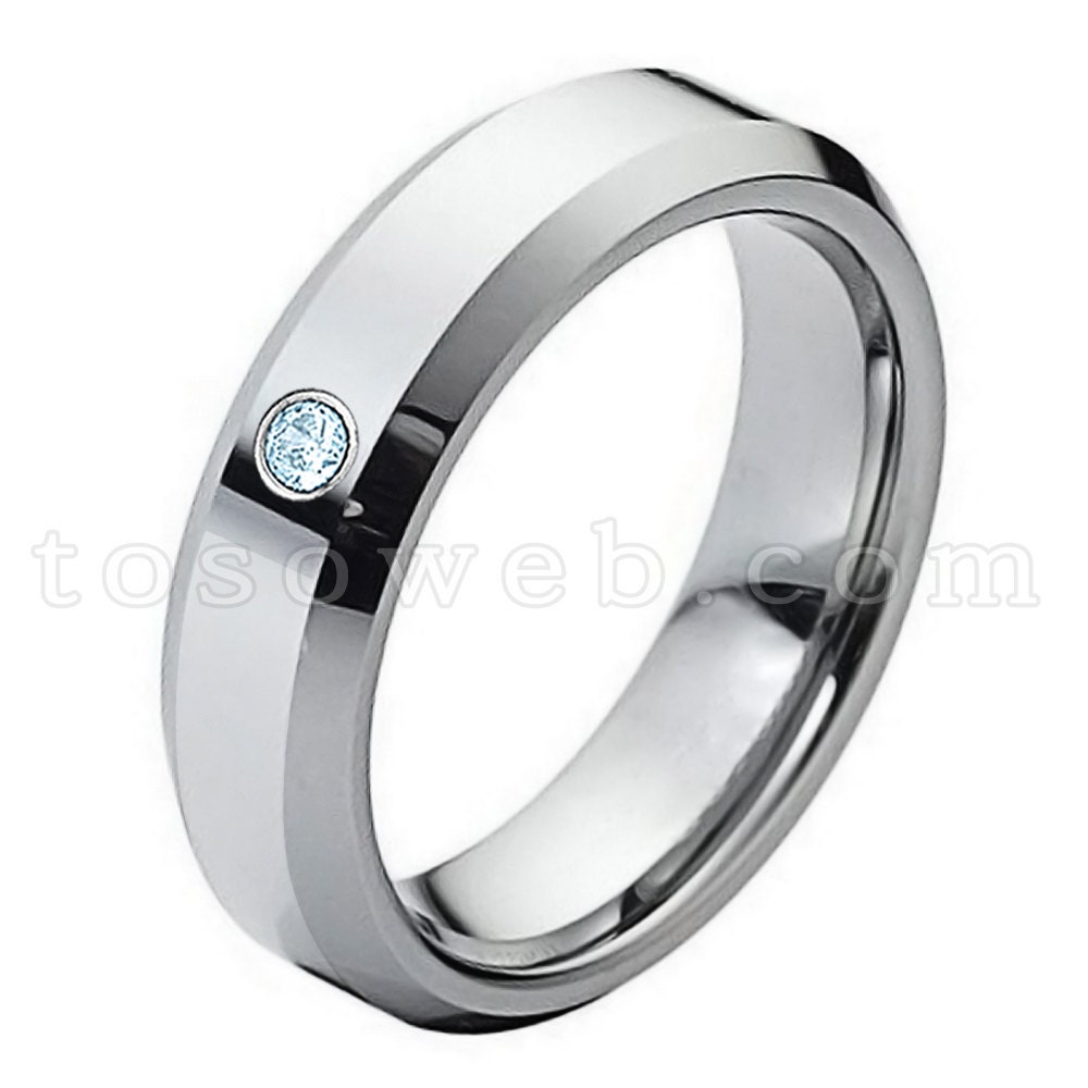 Damen November Birthstone Ring, Blautopas Solitär Ehering, 6mm Hochglanzpoliert Abgeschrägte Kante, Hartmetall Ring Ts0482 von TOSOWEB