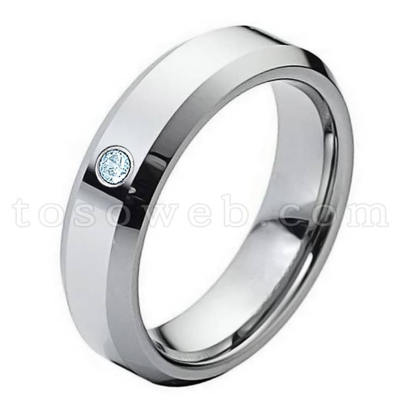 Damen November Birthstone Ring, Blautopas Solitär Ehering, 6mm Hochglanzpoliert Abgeschrägte Kante, Hartmetall Ring Ts0482 von TOSOWEB