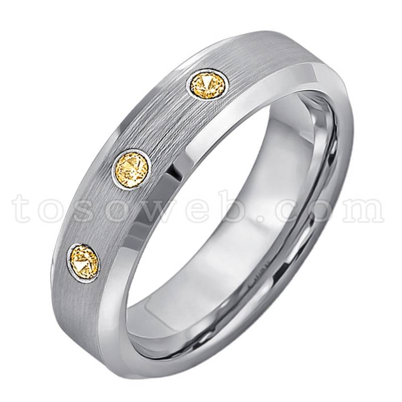 Damen November Birthstone Ring, Citrin Ehering, 6mm Gebürstet Mitte Abgeschrägte Kante, Hartmetall Ring Ts0382 von TOSOWEB