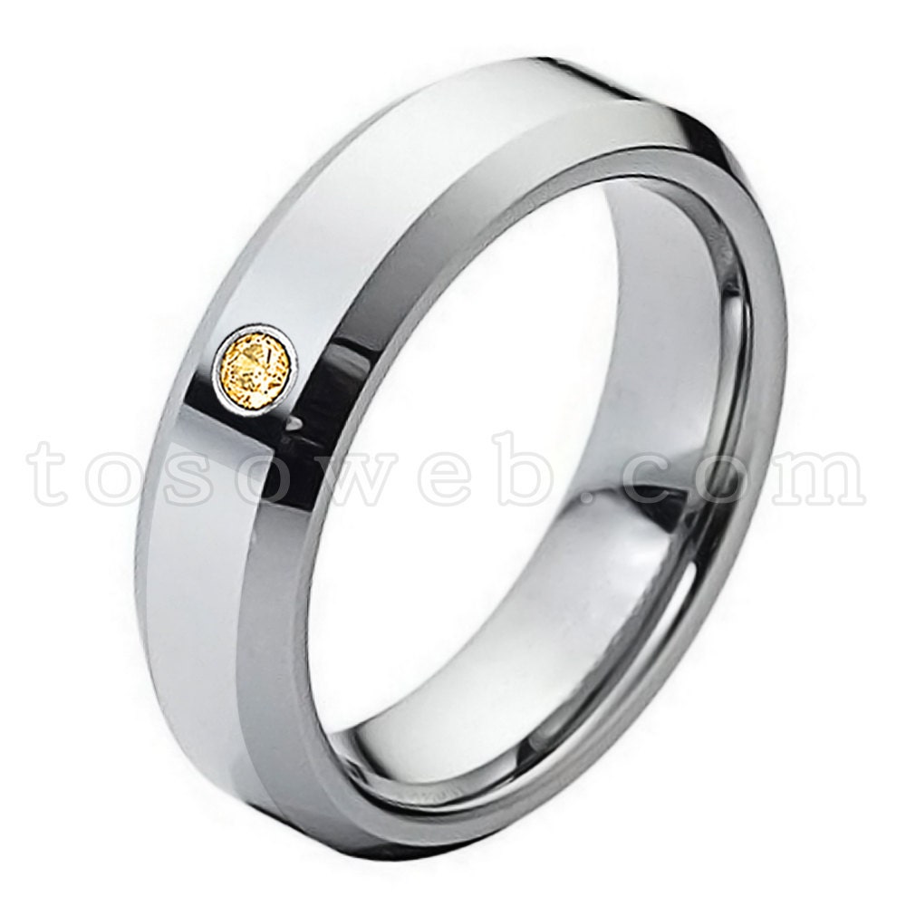 Damen November Birthstone Ring, Citrin Solitär Ehering, 6mm Hochglanzpoliert Abgeschrägte Kante, Hartmetall Ring Ts0482 von TOSOWEB