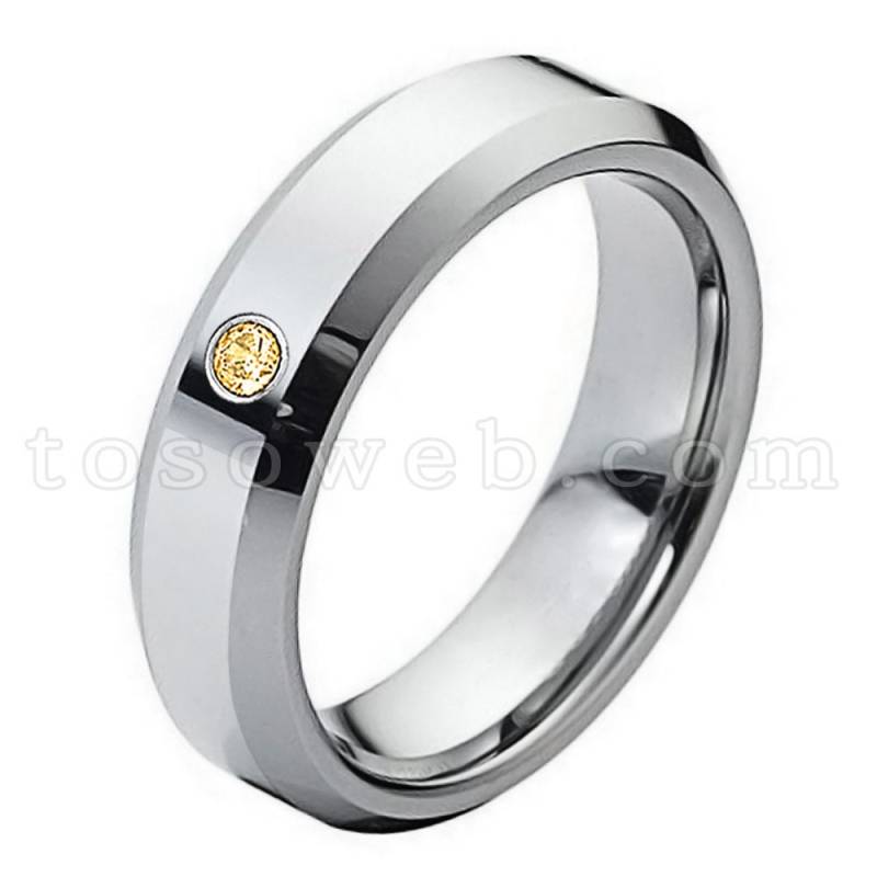 Damen November Birthstone Ring, Citrin Solitär Ehering, 6mm Hochglanzpoliert Abgeschrägte Kante, Hartmetall Ring Ts0482 von TOSOWEB