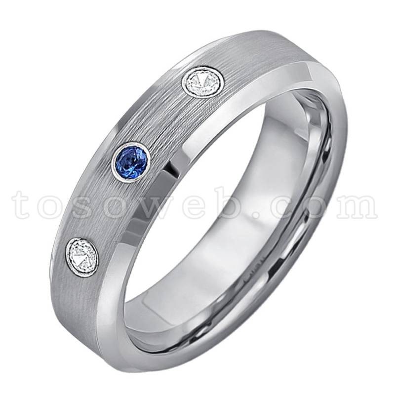 Damen September Birthstone Ring, Blauer Saphir & Diamant Ehering, Gebürstete Abgeschrägte Kante, Hartmetall Ring Ts0382 Damen September Birthstone Ring, Blauer Saphir & Diamant Ehering, Gebürstete Abgeschrägte Kante, Hartmetall Ring Ts0382 von TOSOWEB