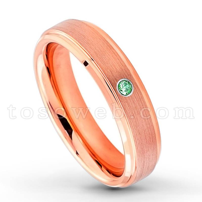 Damen Smaragd Solitär Ehering, Mai Birthstone, Rose Gold Überzogen Abgeschrägte Kante Comfort Fit Hartmetall Ring Ts3722 von TOSOWEB