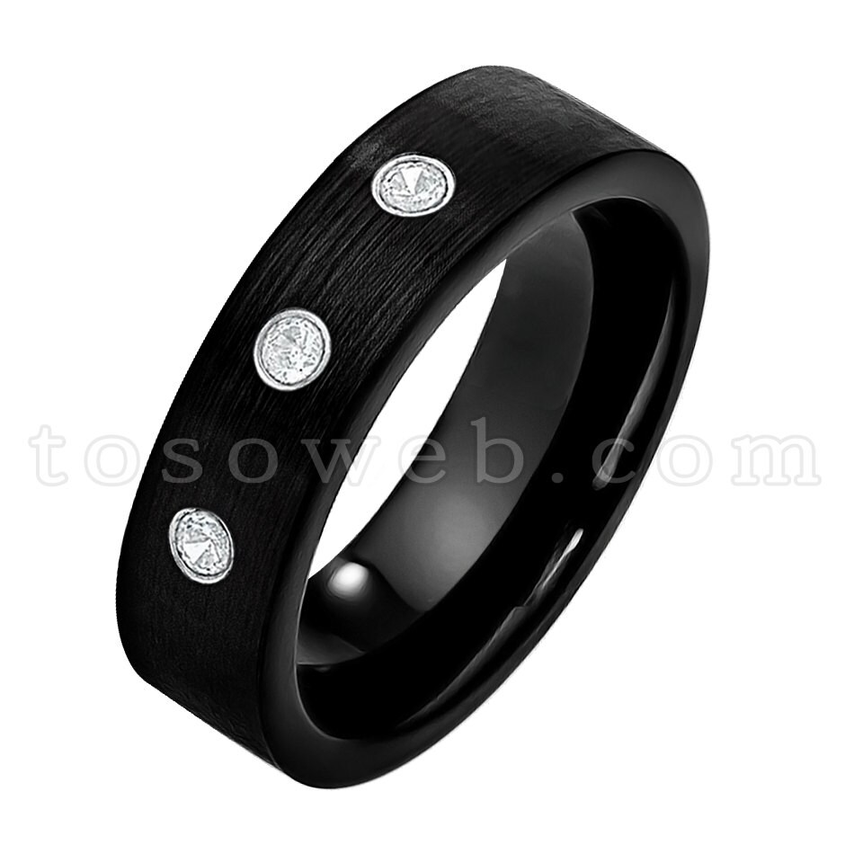 Damenring April, Diamant Ehering, 7mm Schwarz Gebürstet, Hartmetall Ring Ts2322 von TOSOWEB