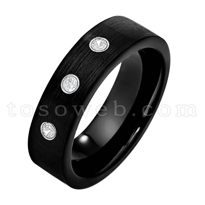 Damenring April, Diamant Ehering, 7mm Schwarz Gebürstet, Hartmetall Ring Ts2322 von TOSOWEB