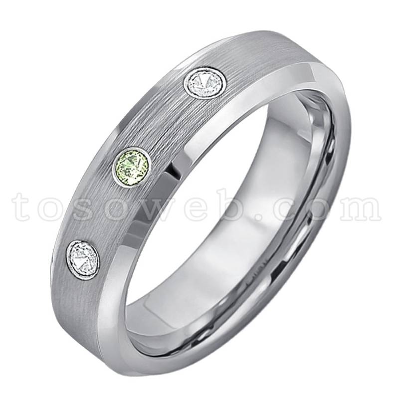 Damenring August Birthstone, Peridot & Diamant Ehering, 6mm Gebürstete Mitte Abgeschrägte Kante, Hartmetallring Ts0382 von TOSOWEB