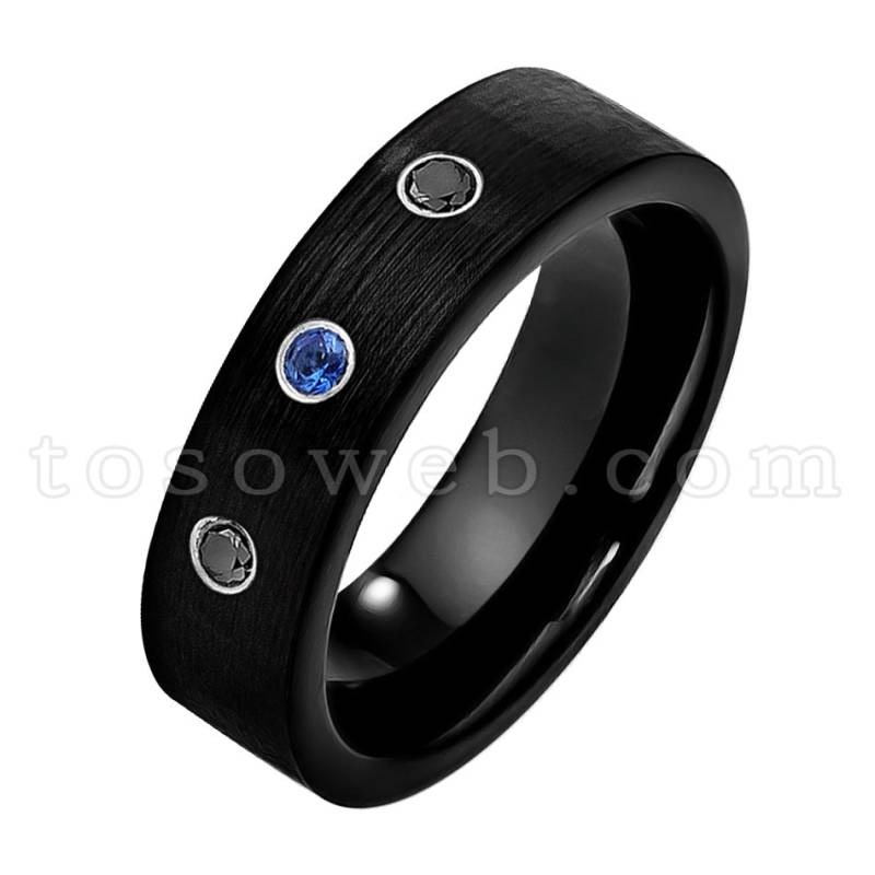 Damenring Aus Blauem Saphir Und Schwarzem Diamant Ts2322 von TOSOWEB