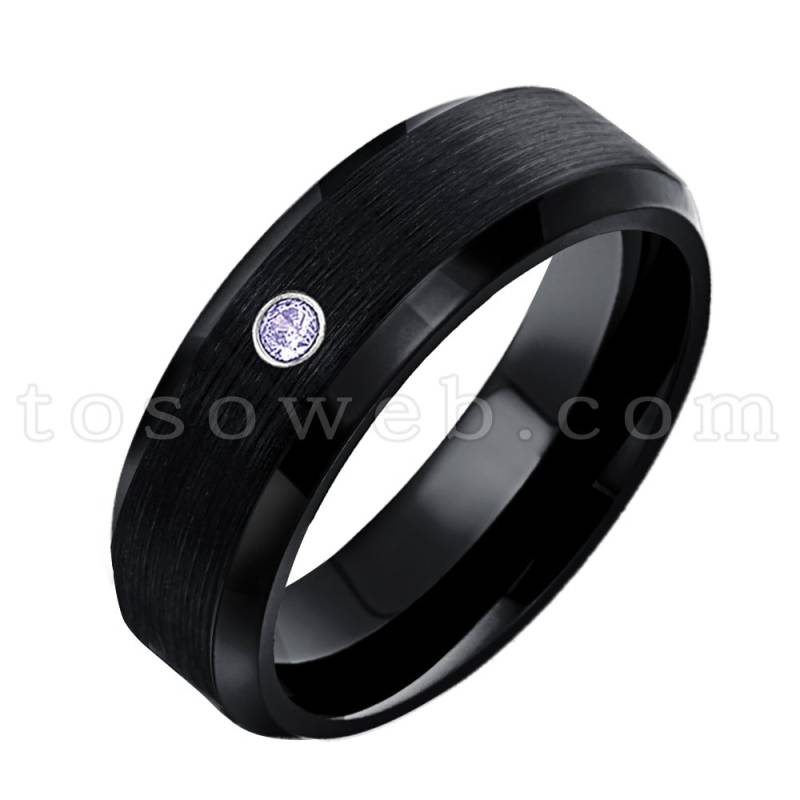 Damenring Dezember Geburtsstein, Tansanit Solitär Ehering, 6mm Wolframcarbid Ring Ts1682 von TOSOWEB