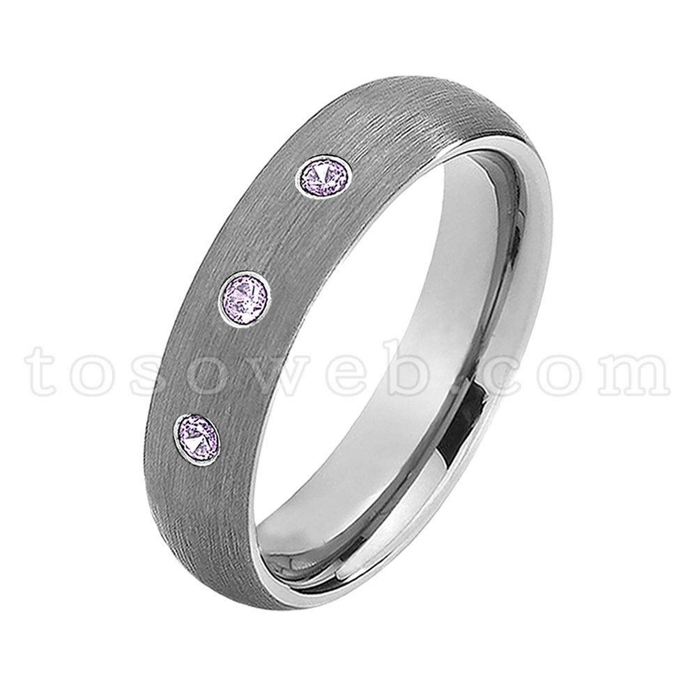 Damenring Februar Geburtsstein, Amethyst Ehering, Hartmetallring 6mm Gebürstet, Mittelrohr Geschliffen Ts0602 von TOSOWEB