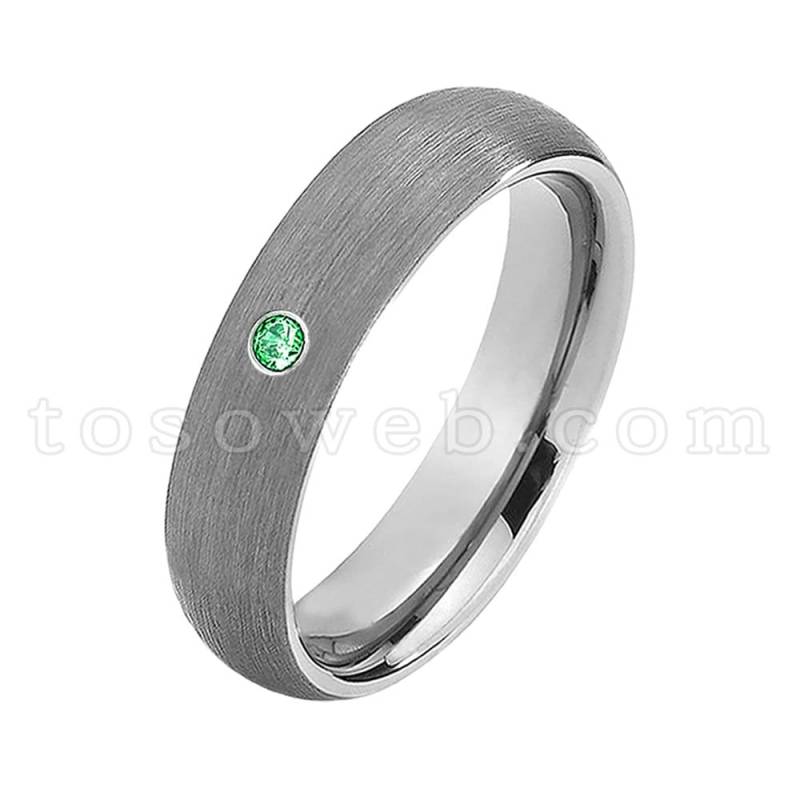 Damenring Januar Geburtsstein, Tsavorit Solitär Ehering, Hartmetallring 6mm Mittelrohr Gebürstet Ts0602 von TOSOWEB