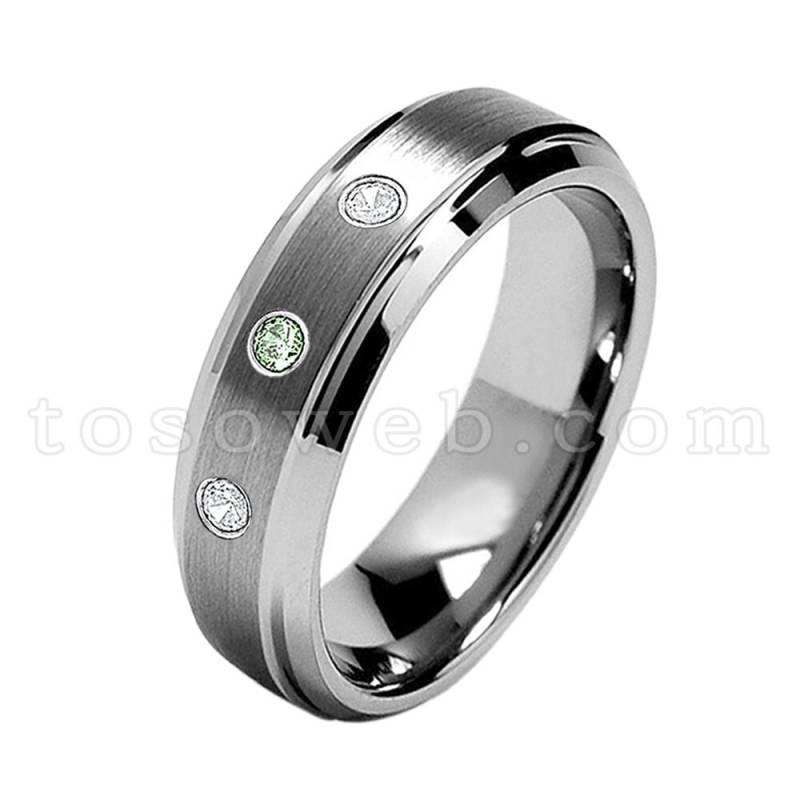 Damenring Juni Geburtsstein, Alexandrit & Diamant Ehering, Hartmetallring 7mm Gebürstet, Abgeschrägte Kante Ts0682 von TOSOWEB