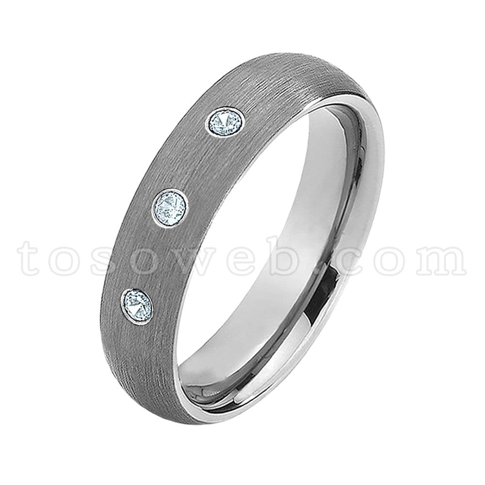 Damenring März, Aquamarin Trauring, Hartmetallring 6mm Mittelrohr Gebürstet, Ehering Ts0602 von TOSOWEB