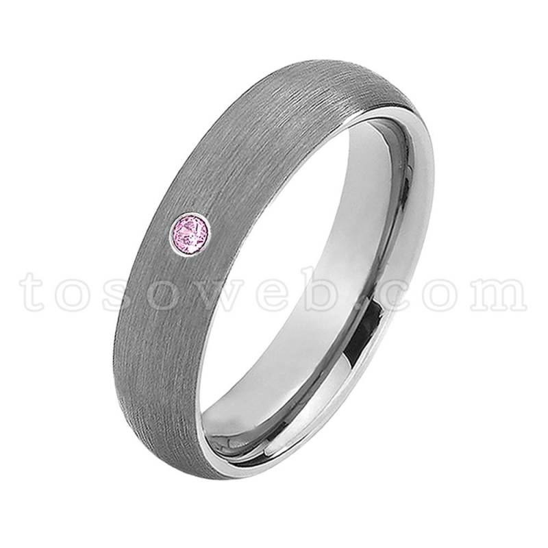 Damenring Oktober Geburtsstein, Pink Turmalin Solitärring, 6mm Gebürsteter Hartmetallring Ts0602 von TOSOWEB