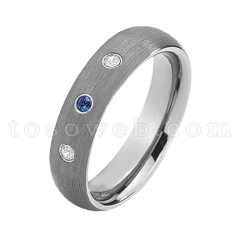 Damenring September Geburtsstein, Ehering Mit Blauem Saphir Und Diamant, Wolframcarbid-Ring Gebürsteter Rohrkante Ts0602 von TOSOWEB