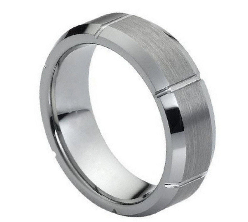 Herren 7mm Ehering, Multi Horizontale Gerillte Gebürstete Mitte Abgeschrägte Kante, Comfort Fit Hartmetall-Jubiläumsring Ts0012 von TOSOWEB