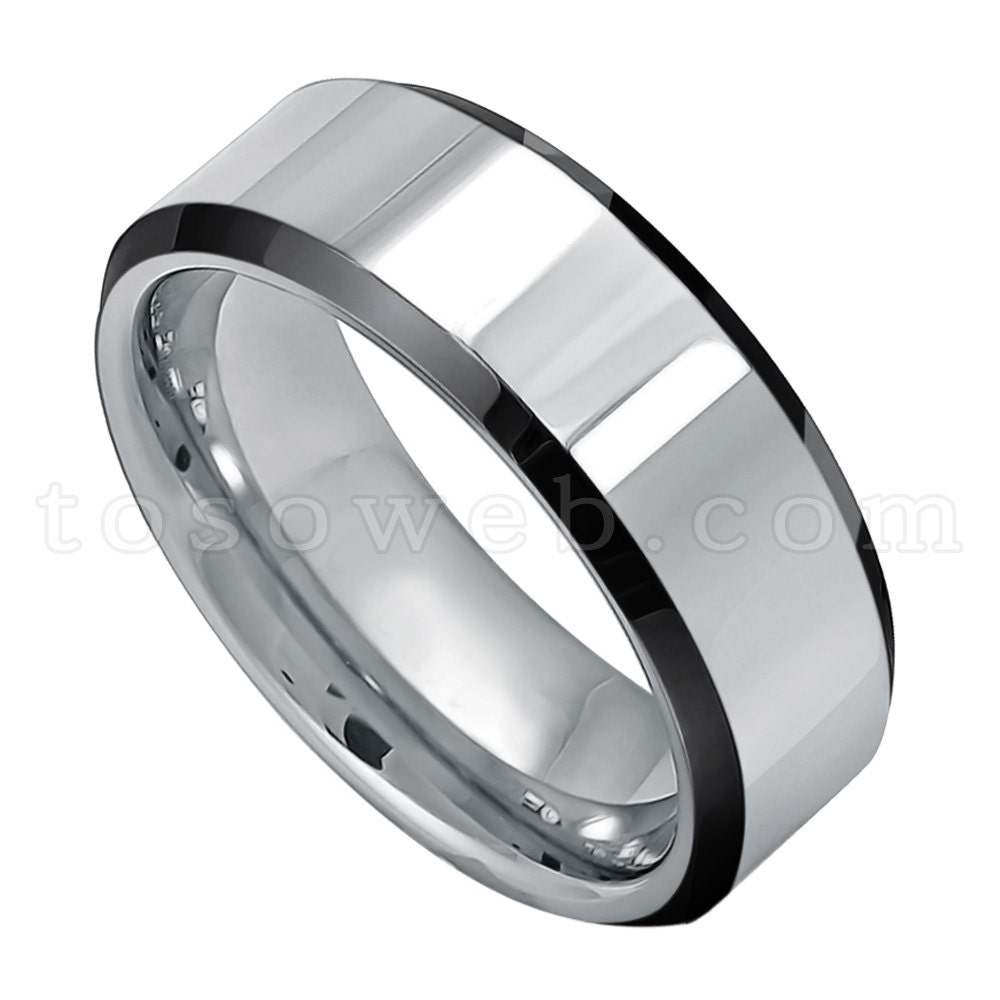 Herren 8mm Ehering, Flach, Hochglanzpoliert, Schwarze Ionplattierte Kante, Wolframkarbid-Jubiläumsring Ts2182 von TOSOWEB
