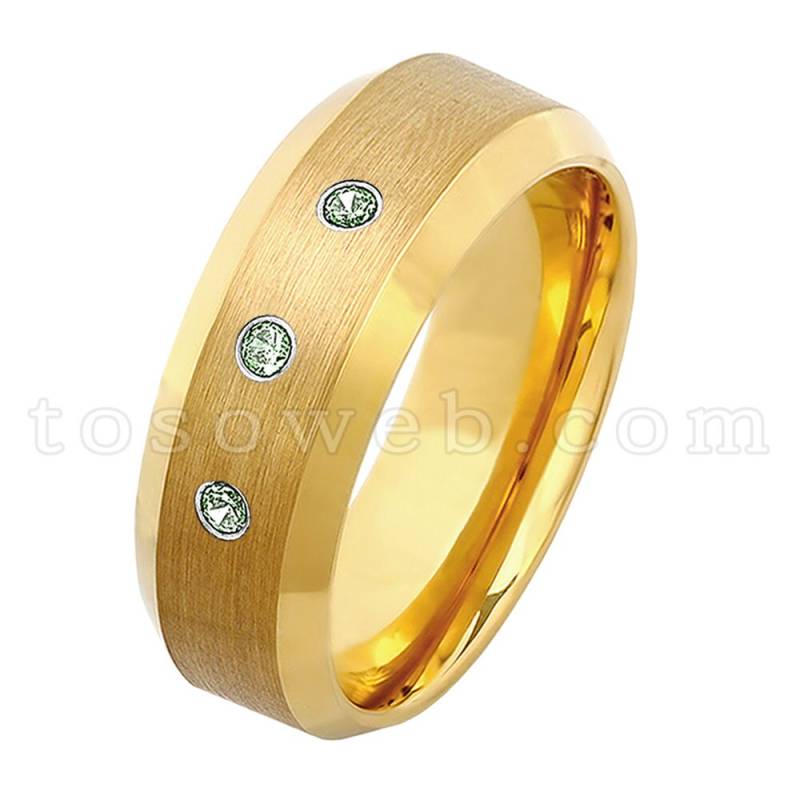 Herren Alexandrit Ehering, Juni Birthstone Ring, 8mm Gelb Gold Überzogen Abgeschrägter Rand Hartmetall Ring Ts2102 von TOSOWEB