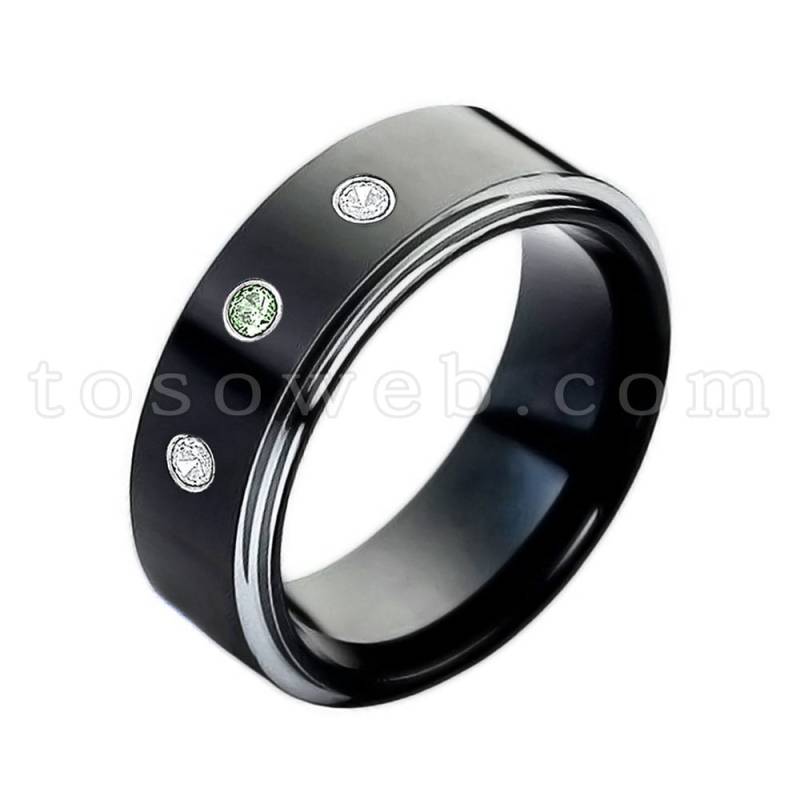 Herren Alexandrit & Diamant Ehering, Juni Birthstone Ring, 8mm 2-Ton Hochglanz Schwarz Ip Hartmetall Ring Ts1182 von TOSOWEB