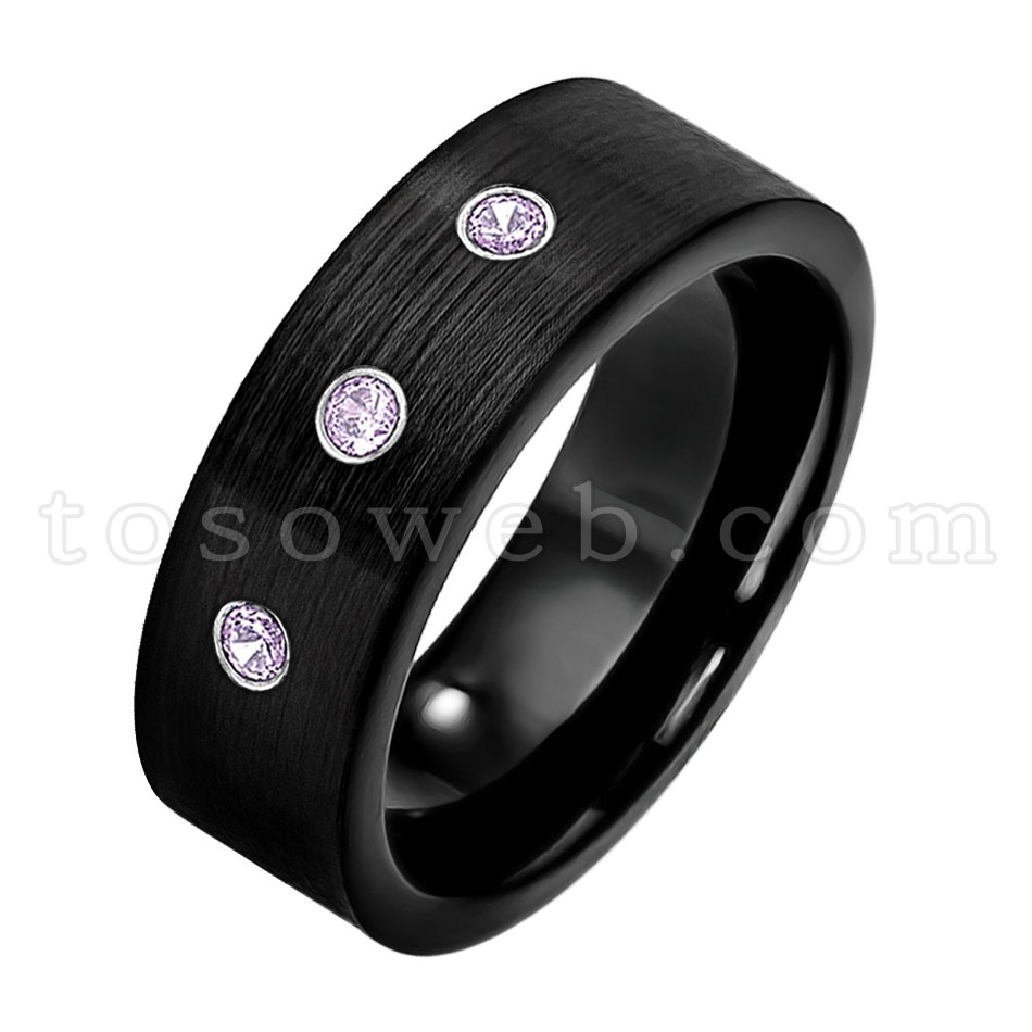 Herren Amethyst Ehering, Februar Birthstone Ring, Gebürstet Schwarz Ionenplattiert Rohrschnittkante, Hartmetallring Ts2302 von TOSOWEB