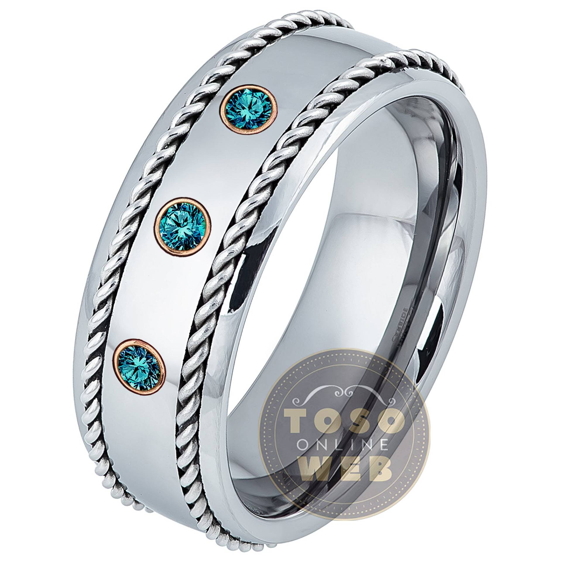 Herren Anpassbarer Wolfram Geburtsstein Ehering, 8mm Polierte Oberfläche Seil Inlay Seiten Halbgewölbter Hartmetallring Ts0801Rg von TOSOWEB