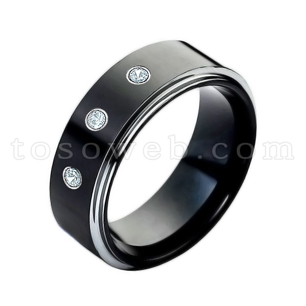 Herren Aquamarin Ehering, März Geburtsstein Ring, 8mm Zweifarbiger Hochglanzpolierter Wolframkarbidring Ts1182 von TOSOWEB