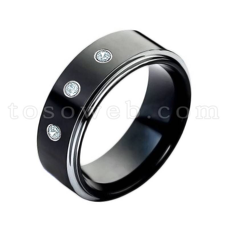 Herren Aquamarin Ehering, März Geburtsstein Ring, 8mm Zweifarbiger Hochglanzpolierter Wolframkarbidring Ts1182 von TOSOWEB