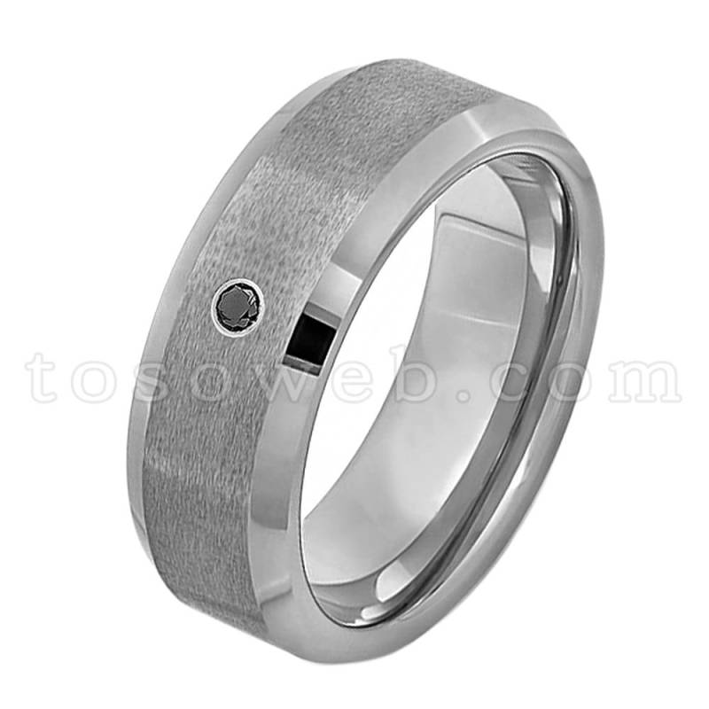Herren Black Diamond Solitär Ehering, 10mm Matte Center Abgeschrägte Glänzende Kante Hartmetall Jubiläumsring Ts2022 von TOSOWEB
