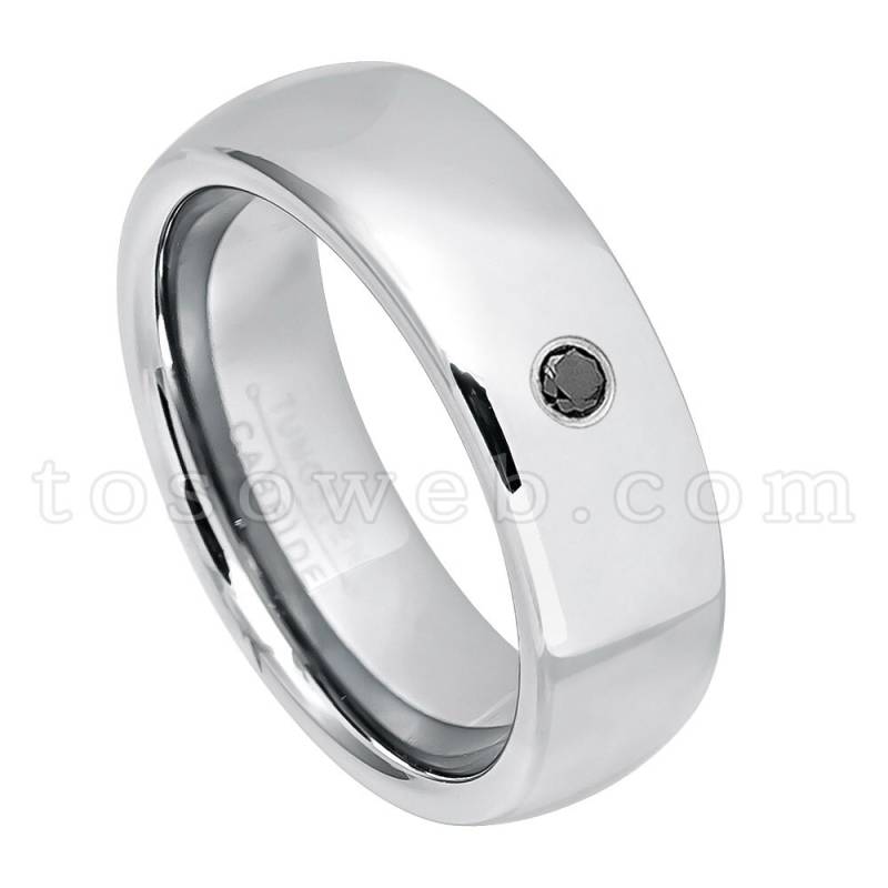Herren Black Diamond Solitär Ehering, 7mm Semi-Dome Hartmetallring Ts1752 von TOSOWEB
