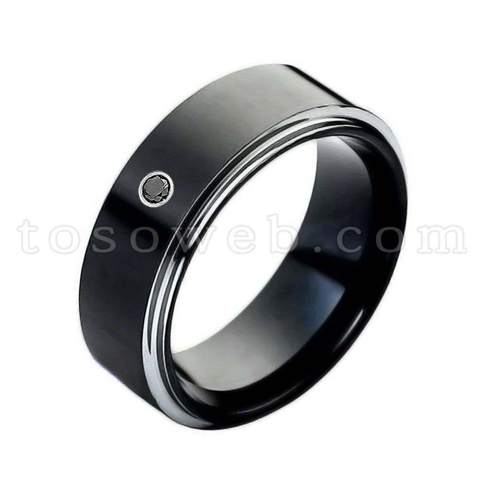 Herren Black Diamond Solitär Ehering, 8mm 2-Ton Hochglanz Schwarz Ion Plated Wolfram Carbide Ring Ts1182 von TOSOWEB