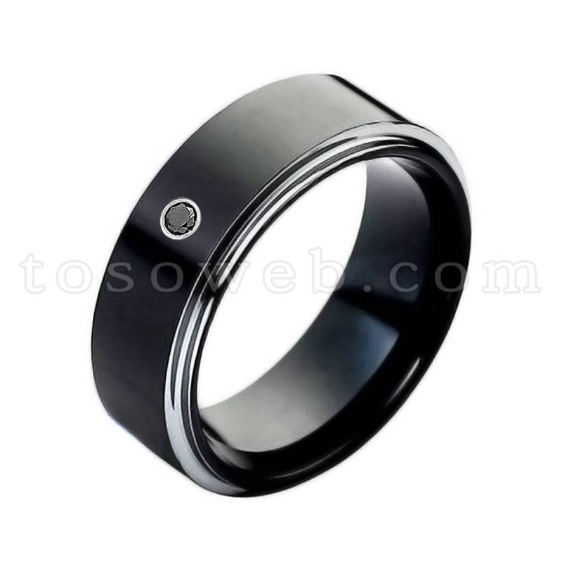 Herren Black Diamond Solitär Ehering, 8mm 2-Ton Hochglanz Schwarz Ion Plated Wolfram Carbide Ring Ts1182 Herren Black Diamond Solitär Ehering, 8mm 2-Ton Hochglanz Schwarz Ion Plated Wolfram Carbide Ring Ts1182 von TOSOWEB