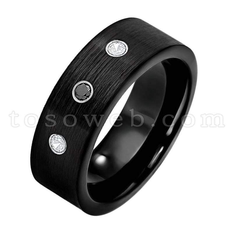 Herren Black & White Diamant Ehering, 9mm Gebürstet Schwarz Ionplattiertes Rohr Schnittkante, Hartmetallring Ts2302 von TOSOWEB