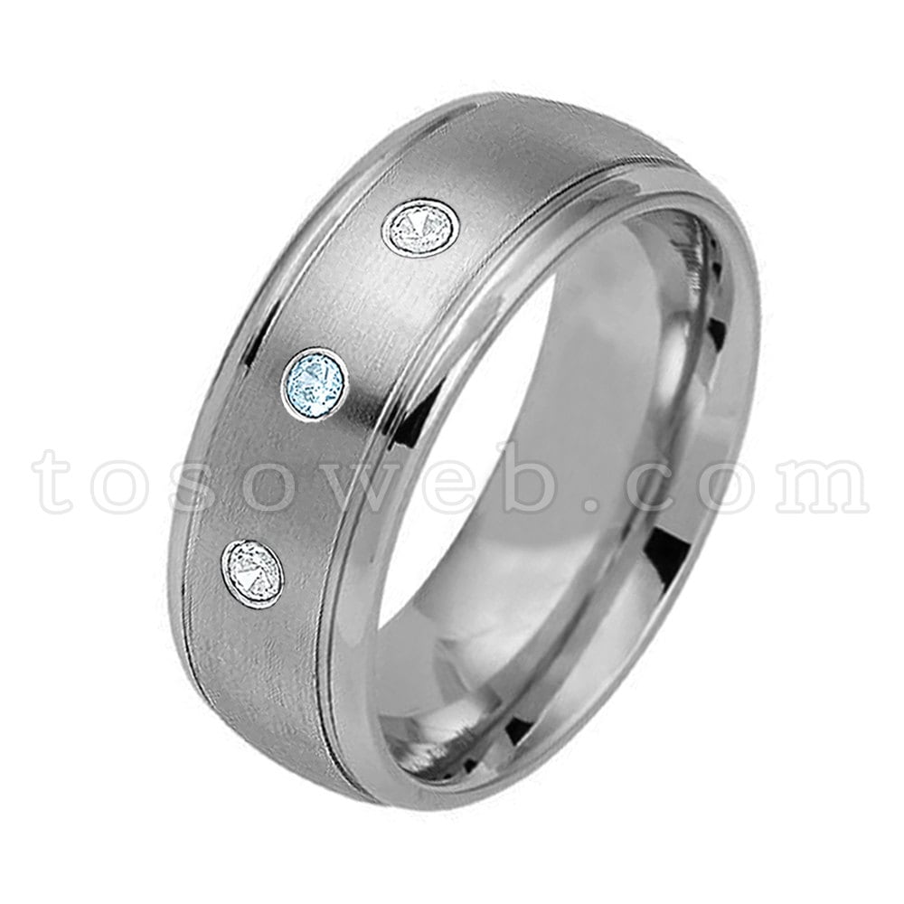 Herren Blautopas & Diamant Ehering, November Birthstone Ring, Gebürsteter Mittelpolierter Wolframkarbidring Ts1762 von TOSOWEB