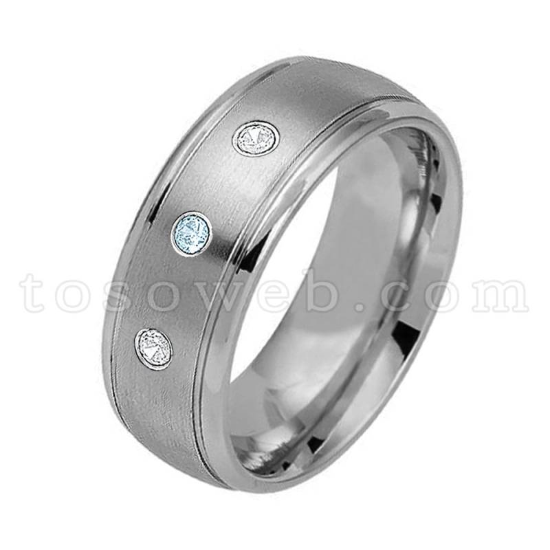 Herren Blautopas & Diamant Ehering, November Birthstone Ring, Gebürsteter Mittelpolierter Wolframkarbidring Ts1762 von TOSOWEB
