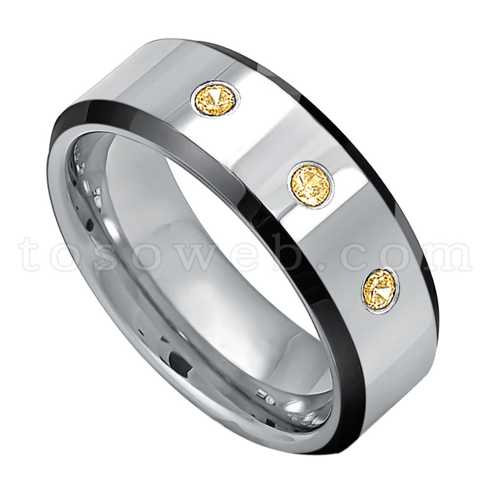 Herren Citrin Edelstein Ehering, November Birthstone Ring, 8mm Schwarz Ip Edge Hochpolierter Hartmetall Ring Ts2182 von TOSOWEB