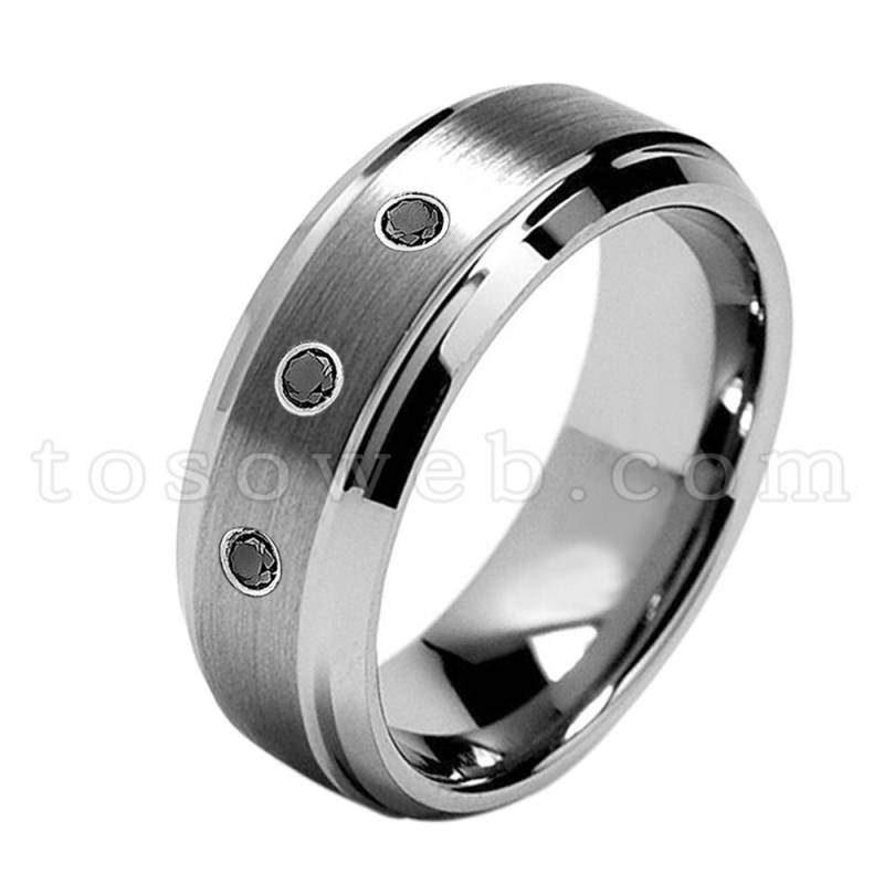 Herren Ehering Mit Schwarzem Diamant, 8mm Gebürstet Mittig Abgeschrägte Kante Wolframkarbid Jubiläumsring Ts1622 von TOSOWEB