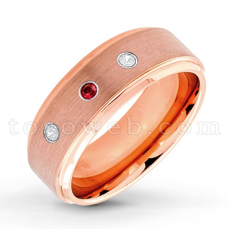 Herren Granat & Diamant Ehering, Januar Geburtsstein, 8mm Rose Gold Überzogene Abgeschrägte Kante Hartmetallring Ts3732 von TOSOWEB