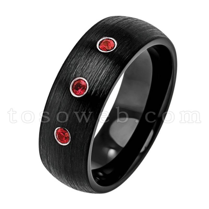 Herren Januar Birthstone Ring, Granat Ehering, 8mm Schwarz Ion Plated Brushed Finish Hartmetall Ring Ts2312 von TOSOWEB